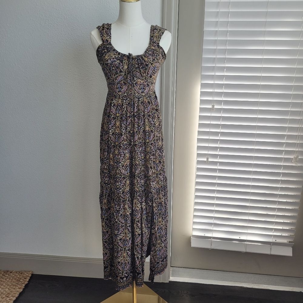 Angie Multicolor Floral Maxi Dress Small Boho Cut-Out Back Resort Vacation